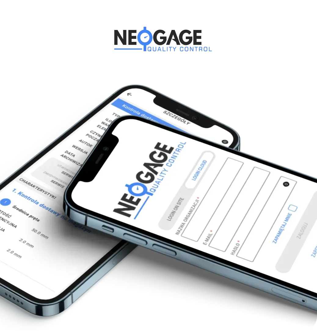 Mockup telefonów z aplikacją Neogage
