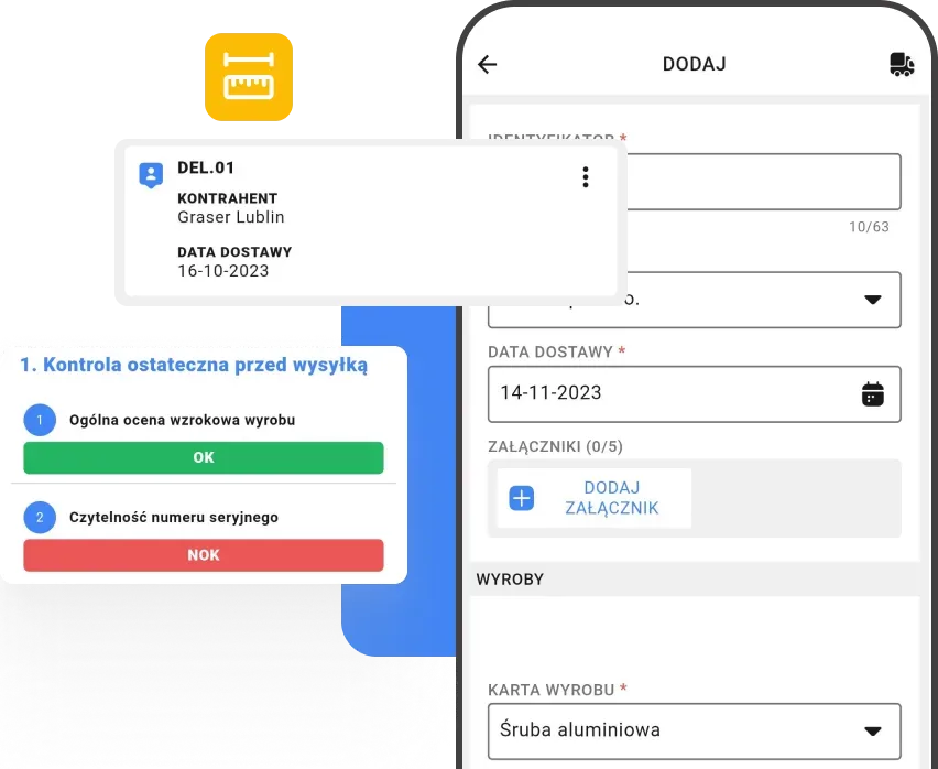 Ekran telefonu, pokazujący formularz tworzenia kontroli