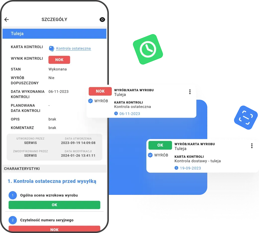 Ekran telefonu, pokazujący szczegołówy widok wyrobu
